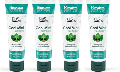 Himalaya Botanique Kids Toothpaste, Herbal, Cool Mint Flavor, Fights Plaque, Fluoride Free, Gentle, No Artificial Flavors Or Colors, Sls Free, Gluten Free, Cruelty Free, Vegan, Foaming, 4 Oz, 4 Packã¢Â