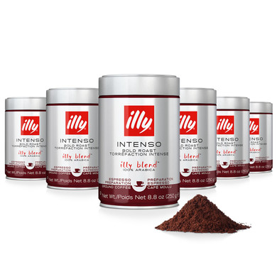 Illy Ground Coffee Espresso - 100% Arabica Coffee Ground  Intenso Dark Roast  Warm Notes Of Cocoa & Dried Fruit - Rich Aromatic Profile - Precise Roast - No Preservatives  8.8 Ounce, 6 Pack