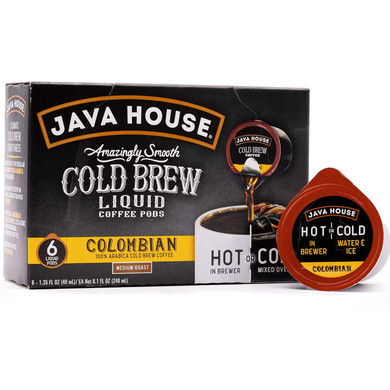 Java House Cold Brew Coffee, Colombian Medium Roast Coffee Concentrate Liquid Pods - 1.35 Fluid Ounces (6 Count) Enjoy Hot Or Icedã¢Â