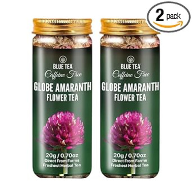 Blue Tea - Globe Amaranth Flower Tea Loose Leaf - 1.40 Oz (Pack Of 2) | Super Anti-Oxidant | Herbal Tea - Pure And Dried | Caffeine Free - Gmo - Free - Non-Bitter | Pet Jar Packaging