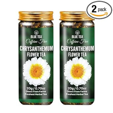 Blue Tea - Chrysanthemum Flower Tea Loose Leaf - 1.40 Oz (Pack Of 2) |Super Anti-Oxidant | Cooling And Refreshing Floral Fragrance | Herbal Tea- Caffeine Free - Non-Gmo | Pet Jar Packaging