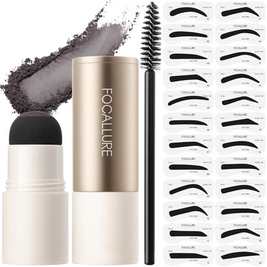Focallure Eyebrow Stamp And Eyebrow Stencil Kit, 24 Reusable Brow Shape, Waterproof Eyebrow Powder, Long-Lasting, Easy To Use, Filling And Shaping Perfect Eyebrow Makeup, Blackbk01 Black