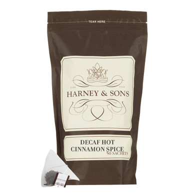Harney & Sons Decaffeinated Hot Cinnamon - Ceylon Black Tea With Three Types Of Cinnamon, Orange Peel And Sweet Cloves - 50 Count Sachet Bag