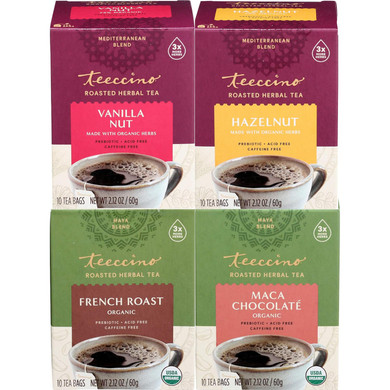 Teeccino Herbal Tea Variety Pack - Vanilla Nut, Hazelnut, Maca Chocolatã£Â©, French Roast - Roasted Herbal Tea Thatã¢ÂS Caffeine Free & Prebiotic For Natural Energy, 10 Tea Bags (Pack Of 4)