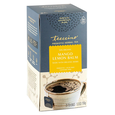 Teeccino Mango Lemon Balm - Prebiotic Superboostã¢Â Herbal Tea - Support Your Probiotics With Vegan Gos & Organic Xos For Good Gut Health - Caffeine-Free, 25 Tea Bags