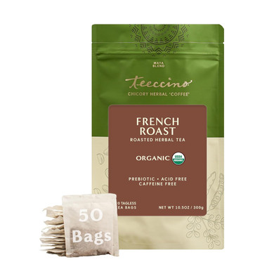 Teeccino French Roast Herbal Tea - Rich & Roasted Herbal Tea Thatã¢ÂS Caffeine Free & Prebiotic For Natural Energy, Coffee Alternative, 50 Tagless Eco-Friendly Tea Bags