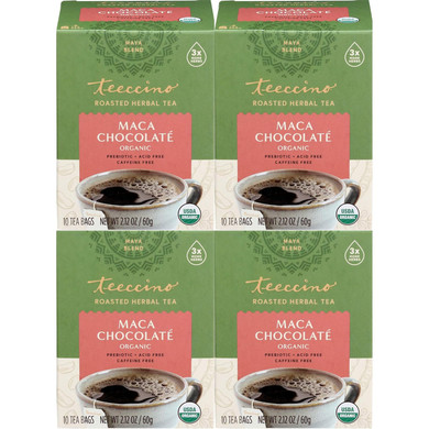 Teeccino Herbal Tea ÃÂ Maca Chocolatã£Â© ÃÂ Adaptogenic Peruvian Maca, Cacao, Chicory, Prebiotic, Caffeine Free, Acid Free, Coffee Alternative (10 Count (Pack Of 4))