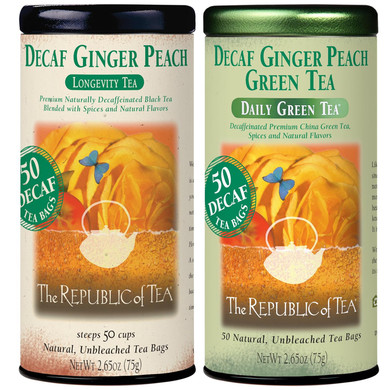 The Republic Of Tea  Decaf Ginger Peach Black And Decaf Ginger Peach Green Tea Bundle  50 Count Tea Bags Each