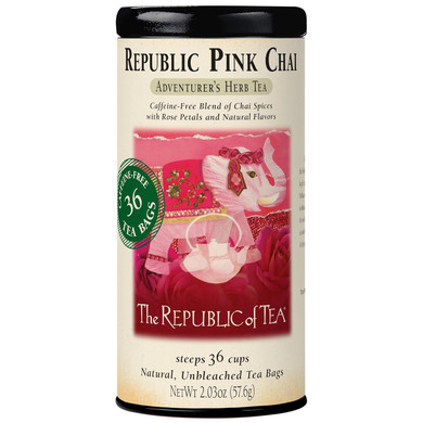 The Republic Of Tea  Republic Pink Chai Herbal Tea Tin, 36 Tea Bags, Naturally Caffeine Free