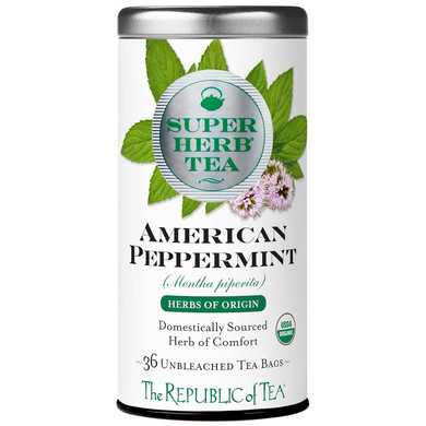 The Republic Of Tea  Organic American Peppermint Superherb Tea Tin, 36 Herbal Tea Bags, Naturally Caffeine-Free Herbs Of Origin