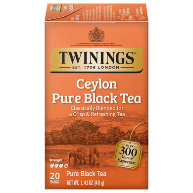 Twinings Ceylon Pure Black Tea Individually Wrapped Bags, 20 Count (Pack Of 6), Formerly Ceylon Orange Pekoe, Crisp, Refreshing, Caffeinated, Enjoy Hot Or Iced | Packaging May Vary
