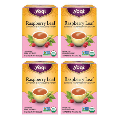 Yogi Tea Organic Raspberry Leaf Tea - 16 Tea Bags Per Pack (4 Packs) - Caffeine-Free, Aids Discomfort Of Menstruation - Made From Raspberry Leaves