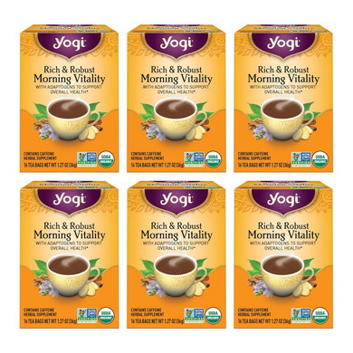Yogi Tea Rich & Robust Morning Vitality Tea - 16 Tea Bags Per Pack (6 Packs) - Organic Adaptogen Tea Perfect For The Morning - Includes Puerh Tea Leaf, Roasted Chicory Root, Cinnamon Bark & More