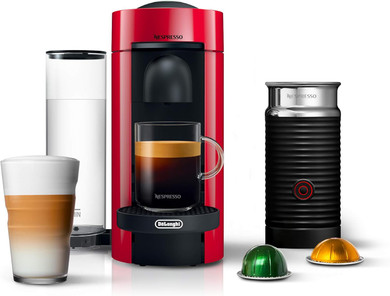 Nespresso Vertuoplus Coffee And Espresso Machine By De'Longhi With Aeroccino Milk Frother,Cherry Red