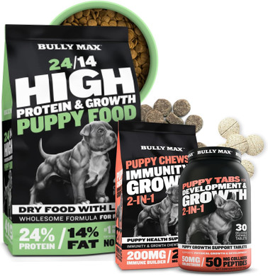 Bully Max Complete Puppy Starter Kit - High Protein 5Lbs Food, Immunity 75 Pcs Chews & Puppy Vitamins 30 Tabs Bundle - Optimal Growth & Development For All Breeds, Small Dogs, Large Breed Pups