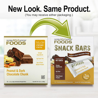 California Gold Nutrition Foods, Peanut & Dark Chocolate Chunk Bars, 12 Bars, 1.4 Oz (40 G) Each