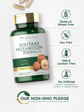 Carlyle Shiitake Mushroom Extract | 3000Mg | 200 Capsules | Non-Gmo, Gluten Free
