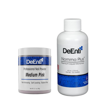 Deenti Nail Powder And Liquid Monomer Set - 2Oz Medium Pink Acrylic Nail Powder Dip For Nails + 4Oz Nomma Plus Professional Liquid Monomer
