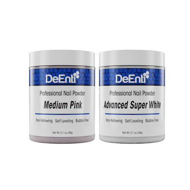 Deenti Pink & White Acrylic Nail Powder Set, Medium Pink 2Oz + Bright White 2Oz, Professional Nail Powder For Manicure, Nail Art, Fake Nails, Nail Carving And Extensions
