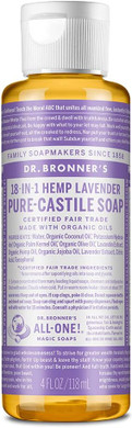 Dr. Bronner'S - Pure-Castile Liquid Soap (Lavender, 4 Ounce) - Made With Organic Oils, 18-In-1 Uses: Face, Body, Hair, Laundry, Pets And Dishes, Concentrated, Vegan, Non-Gmo