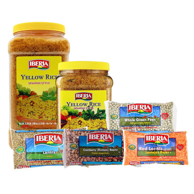 Iberia Dry Beans And Rice Variety Pack: Dry Lentils 12 Oz, Red Lentils 12 Oz, Roman Cranberry Beans 12 Oz, Whole Green Peas 12 Oz, Yellow Spanish Rice 3.4Lb