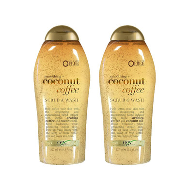 Ogx Smoothing + Coconut Coffee Exfoliating Body Scrub With Arabica Coffee & Coconut Oil, Moisturizing Body Wash For Dry Skin, Paraben-Free With Sulfate-Free Surfactants, 19.5 Fl Oz, 2 Pack