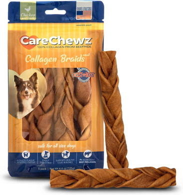 Pet Factory Carechewz Collagen 6-7" Skinny Braided Sticks Dog Chew Treats - Chicken Flavor, 5 Count/1 Pack