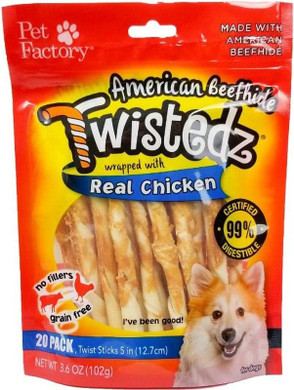 Pet Factory Twistedz American Beefhide 5" Twist Sticks Dog Chew Treats W/ Real Chicken Meat Wrap - 20 Count/1 Pack