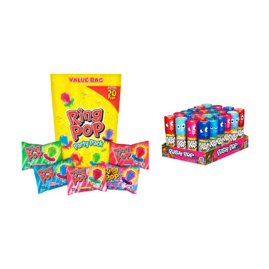 Push Pop Candy 24 Count Variety Pack + Ring Pop 20 Count Lollipop Suckers Party Pack  Assorted Flavors