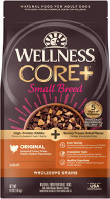 Wellness Core+ (Formerly Rawrev) Grained Dry Dog Food, Small Breed Original Turkey & Chicken With Freeze Dried Turkey Recipe, 4 Pound Bag