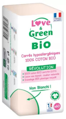 Love & Green Hypoallergenic Squares 100% Organic Cotton 60 Cottons