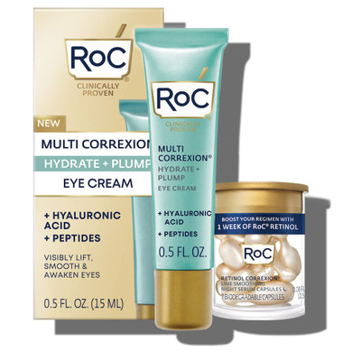 Roc Multi Correxion Hyaluronic Acid Anti Aging Under Eye Cream For Puffiness & Dark Circles (.5 Oz) + Roc Retinol Capsules (7 Ct), Skin Care Routine, Fragrance & Paraben Free, Stocking Stuffers
