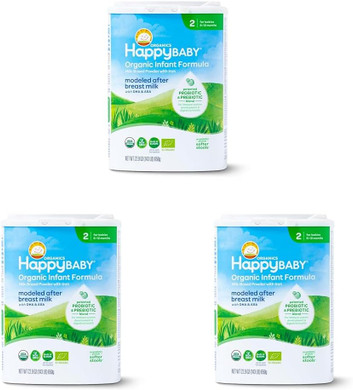 Happy Baby Organics Stage 2 Infant Formula, 6-12 Months, Milk Based Organic Baby Formula Powder With Iron, Probiotics & Prebiotics For Immune & Digestive Support, 22.9 Ounce (Pack Of 3)