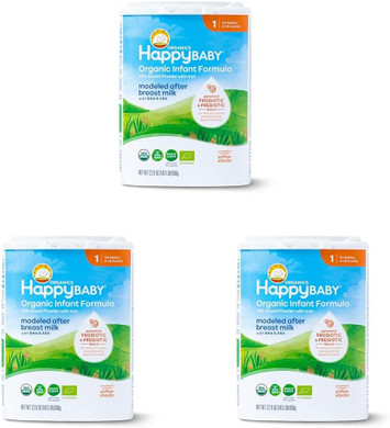 Happy Baby Organics Stage 1 Infant Formula, 0-12 Months, Milk Based Organic Baby Formula Powder With Iron, Probiotics & Prebiotics For Immune & Digestive Support, 22.9 Ounce (Pack Of 3)