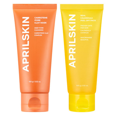 Aprilskin Glow Reset Mask Duo - Calendula Flower Infused Peel Off Mask & Carrotene Ipmp 3-Min Quick Dry Pore Caring Clay Mask, Gentle Exfoliation And Deep Pore Care For Radiant, Refreshed Skin