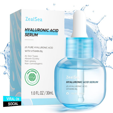 Hyaluronic Acid Serum For Face, Hyrating Serum, Microneedling Serum, Ewg Certified Zealsea For Sensitive Skin, Vegan Fragrance Free Non-Comedogenic Absorb Quickly, Pure Hyaluronic Acid Anti-Aging 1Oz