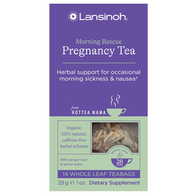 Lansinoh + Hottea Mama Morning Rescue, Pregnancy Morning Sickness Relief Tea, Lemon & Ginger, Caffeine-Free, Sugar-Free, Essentials For Pregnant Women, Includes 14 Tea Sachets
