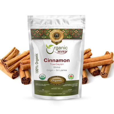 Organic Way True Ceylon Cinnamon Sticks (Cinnamomum Verum) - Adds Flavour | Organic & Kosher Certified | Raw, Vegan, Non Gmo & Gluten Free | Usda Certified | Origin - Sri Lanka (1/4Lbs / 4Oz)