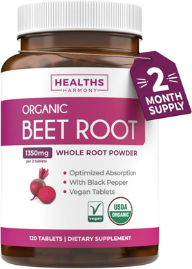 Usda Organic Beet Root Powder (60 Tablets) 1350Mg Beets Per Serving With Black Pepper For Extra Absorption - Super Antioxidant And Nitrate Supplement For Athletic Performance And Stamina- No Capsules
