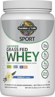 Garden Of Life Sport Whey Protein Powder Chocolate, Premium Grass Fed Whey Protein Isolate Plus Probiotics For Immune System Health, 24G Protein, Non Gmo, Gluten Free, Cold Processed - 20 Servings