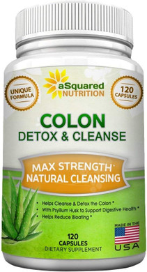 Asquared Nutrition Pure Colon Cleanse For Weight Loss - 120 Capsules, Max Strength, Natural Colon Detox Cleanser, Colon Cleansing Diet Supplement Blend For Digestive Health, Diet Pills For Men & Women