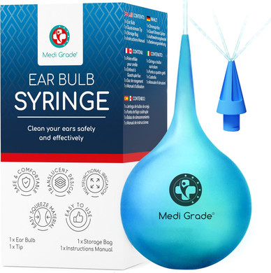 Medi Grade Ear Bulb Syringe - Effective Ear Wax Removal Tool With Add-On Quad-Stream Tip - Travel-Friendly Ear Cleaning Kit For Gentle Ear Cleaning - Ear Flusher For Ear Wax - 2.54 Fl Oz