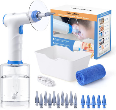 Ear Wax Removal, Electric Ear Cleaning Kit With Light, Fsa Hsa Eligible, Ear Irrigation Kit With 4 Pressure Modes, Safe And Effective Ear Flush Kit With Ear Cleaner - Includes Basin, Towel & 15 Tips