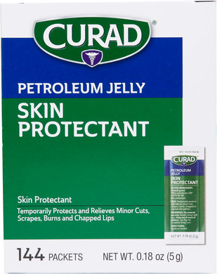 Curad Petroleum Jelly Skin Protectant, Healing Ointment For Dry Cracked Skin, 144 Count Packets