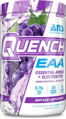 Quench Eaa Aminos + Electrolytes - Complete Blend Of 9 Eaas - 10G Total Amino Acids - Vitamins, Antioxidants, Electrolytes - Zero Sugar, Carbs, Calories (Grape Blast)