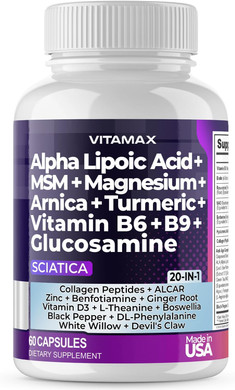 Sciatic Nerve Health Support - Sciatic Nerve Supplement Capsules With Folic Acid, Pea, Glucosamine, Msm, Vitamin B Complex, Alpha Lipoic Acid 300Mg  60Ct  Made In Usa