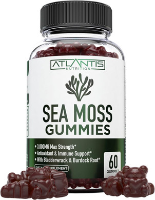 Irish Sea Moss Gummies - 3000Mg - Formulated W/ Irish Sea Moss, Bladderwrack & Burdock Root, Contain Essential Vitamin & Mineral - Antioxidant-Rich Superfood Supplement, 60 Sea Moss Gummies For Adults