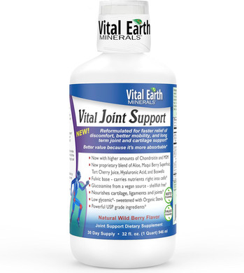 Vital Earth Joint Support Supplement Liquid  Glucosamine, Chondroitin, Msm With Fulvic Acid For Faster Absorption & Relief 32 Oz + 1 Oz Cup