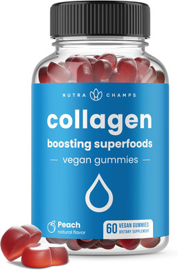 Collagen Boosting Gummies | Collagen Booster Gummy For Natural Collagen Production | Hair, Skin, Nails, Joint Support | Vegan Pectin Supplements Chews For Women & Men | 60 Peach Vitamins Gummies