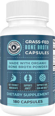 Grass-Fed Bone Broth Capsules With Collagen From Organic Bone Broth Powder. Collagen Supplement For Nails, Hair, Joints And Digestive Health* Support. Gut Friendly-Ingredients, 180 Capsules